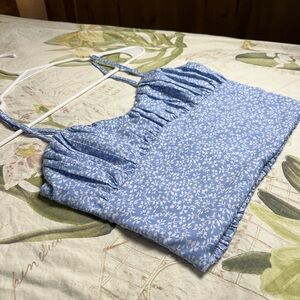 Princess Polly tiarne crop top blue white floral adjustable spaghetti straps